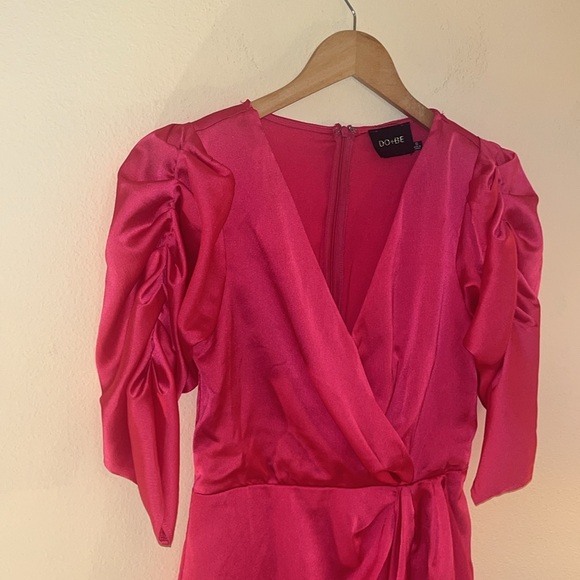 Do+Be Pink Wrap Ruched Sleeves Side Ruffle Sheath Dress S - Picture 3 of 7